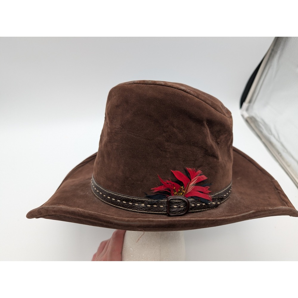 Vintage Sears Roebuck and Co Brown Suede Cowboy Hat Feather Band 52285